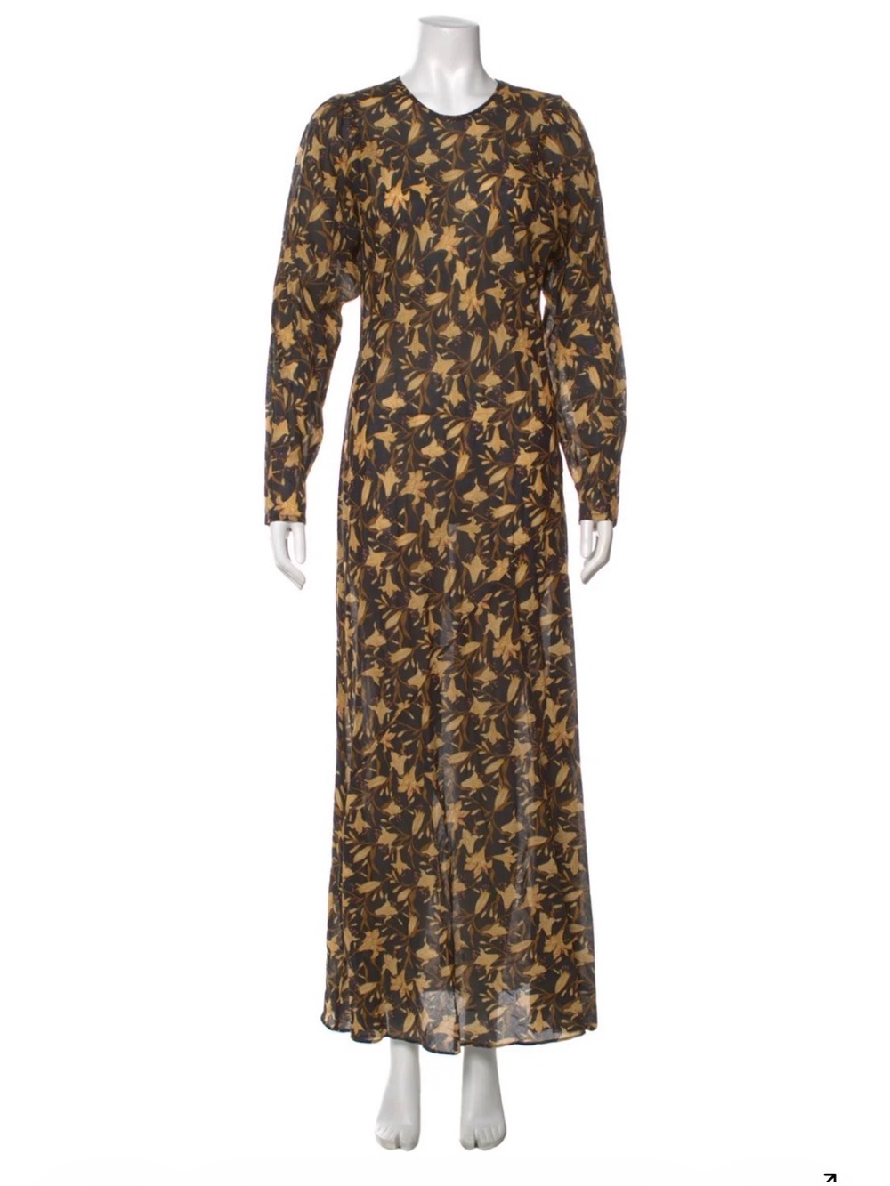 Doen Black and Mustard Floral Long Sleeve Maxi Dress organic cotton